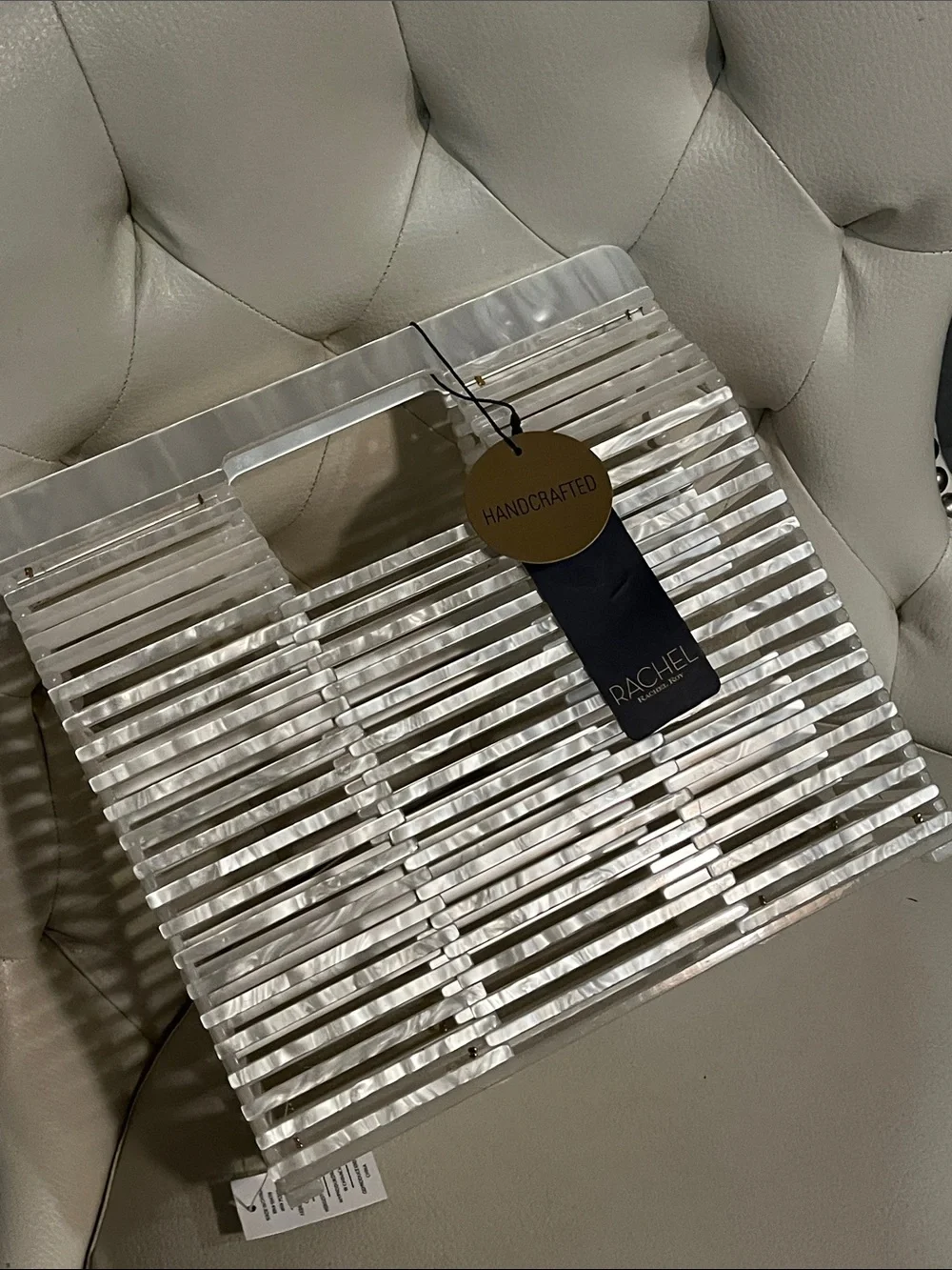 Rachel Roy Pearl White Slatted Acrylic Wall Panel Satchel Vacation Bag